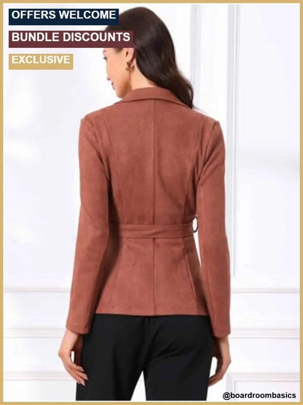 Faux Suede Belted Blazer with Pockets for Women